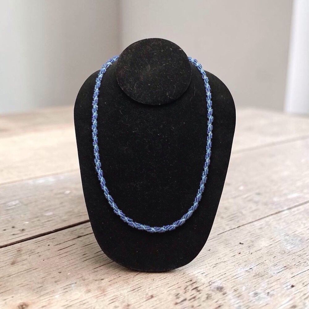 Vintage Handmade Braided Sead Bead Spiral Rope Necklace, 24.5 Inches Long